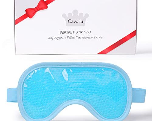 Cavoilu Sleep Mask, Gel Eye Mask Reusable Ice Pack Cold Eye Mask, Gel Cooling & Warm Eye Compress for Eyes with Soft Plush, Sleep Mask, Gifts for Men Women Stocking Stuffers, Blue