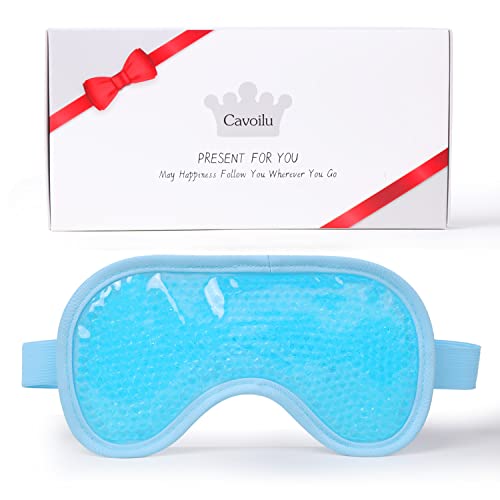 Cavoilu Sleep Mask, Gel Eye Mask Reusable Ice Pack Cold Eye Mask, Gel Cooling & Warm Eye Compress for Eyes with Soft Plush, Sleep Mask, Gifts for Men Women Stocking Stuffers, Blue